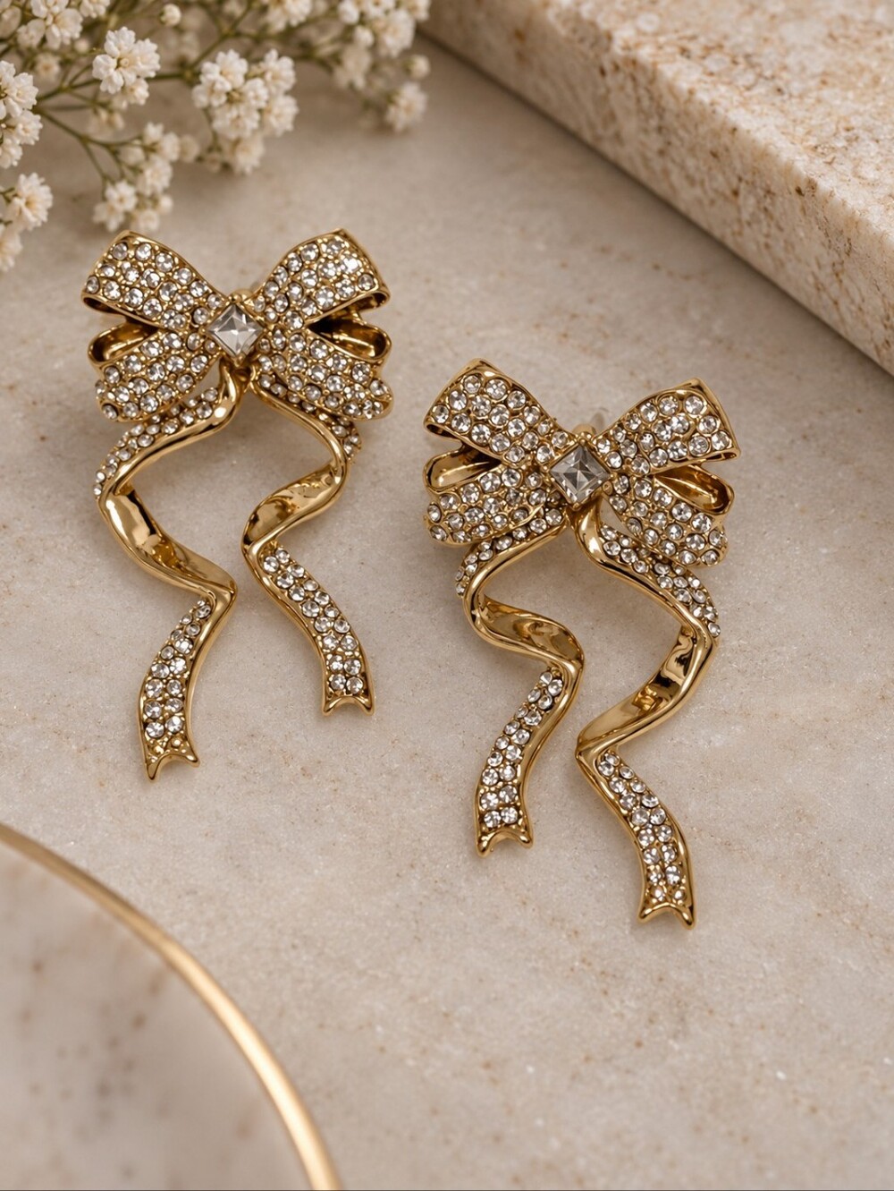 BaubleBar Gold Crystal Bow Drop Earring